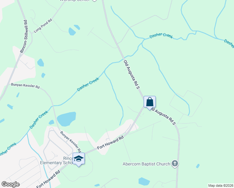 map of restaurants, bars, coffee shops, grocery stores, and more near 1360 Fort Howard Road in Rincon