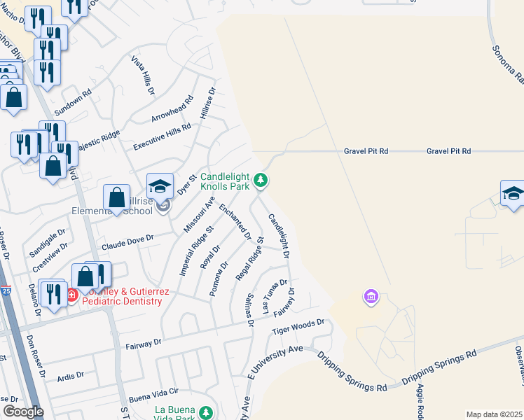 map of restaurants, bars, coffee shops, grocery stores, and more near 1616 Regal Ridge Street in Las Cruces