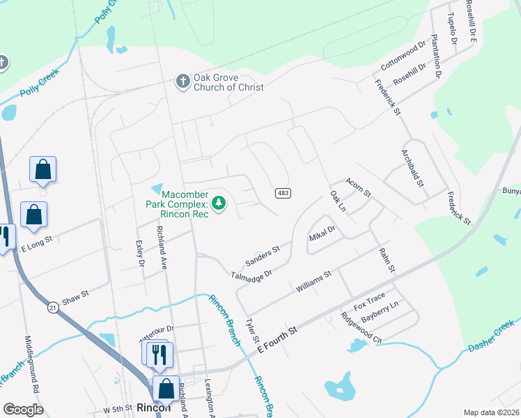 map of restaurants, bars, coffee shops, grocery stores, and more near 6a Donny Circle in Rincon