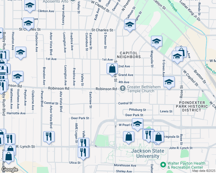map of restaurants, bars, coffee shops, grocery stores, and more near 634 Buena Vista Avenue in Jackson
