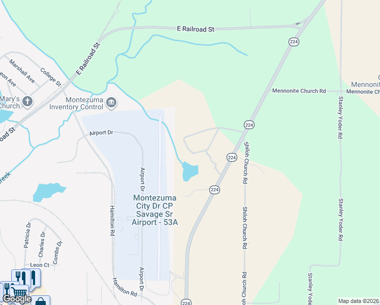 map of restaurants, bars, coffee shops, grocery stores, and more near 206 Swallow Drive in Montezuma