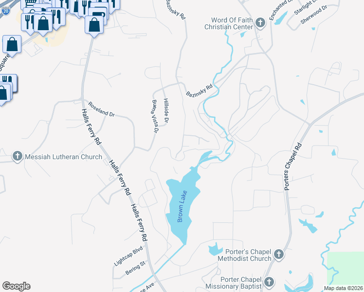 map of restaurants, bars, coffee shops, grocery stores, and more near 445 Lake Hill Drive in Vicksburg
