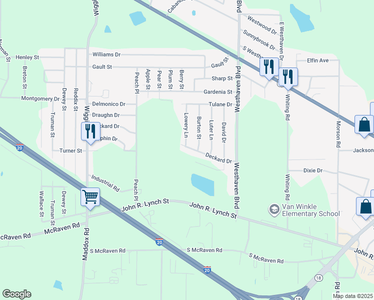 map of restaurants, bars, coffee shops, grocery stores, and more near 5115 Deckard Drive in Jackson