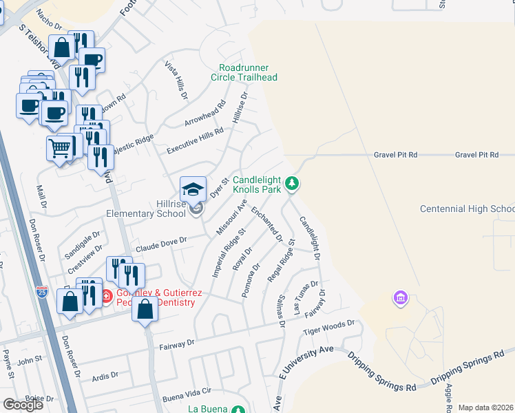map of restaurants, bars, coffee shops, grocery stores, and more near 1621 Imperial Ridge Street in Las Cruces