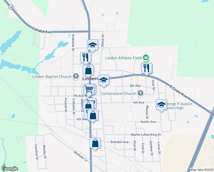 map of restaurants, bars, coffee shops, grocery stores, and more near in Linden