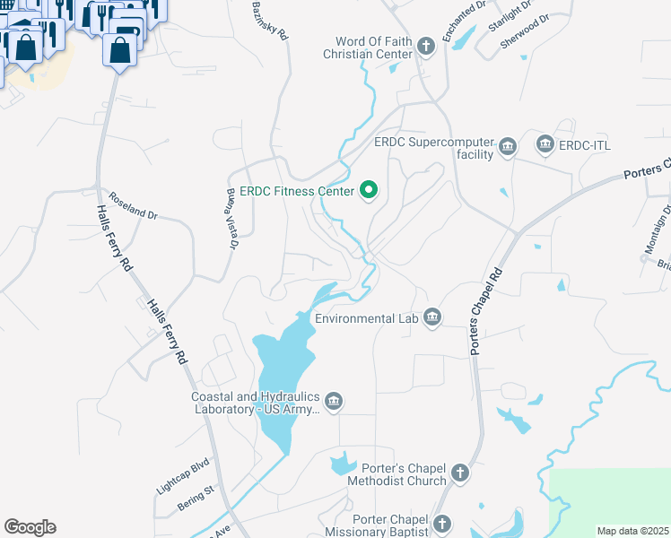 map of restaurants, bars, coffee shops, grocery stores, and more near 2004 Eastover Drive in Vicksburg