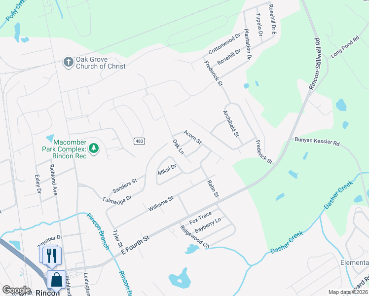 map of restaurants, bars, coffee shops, grocery stores, and more near 201 Willow Street in Rincon