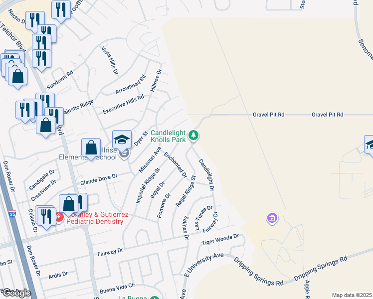 map of restaurants, bars, coffee shops, grocery stores, and more near 1616 Regal Ridge Street in Las Cruces