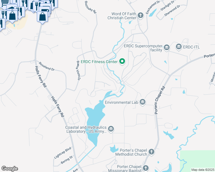 map of restaurants, bars, coffee shops, grocery stores, and more near 2404 Eastover Drive in Vicksburg