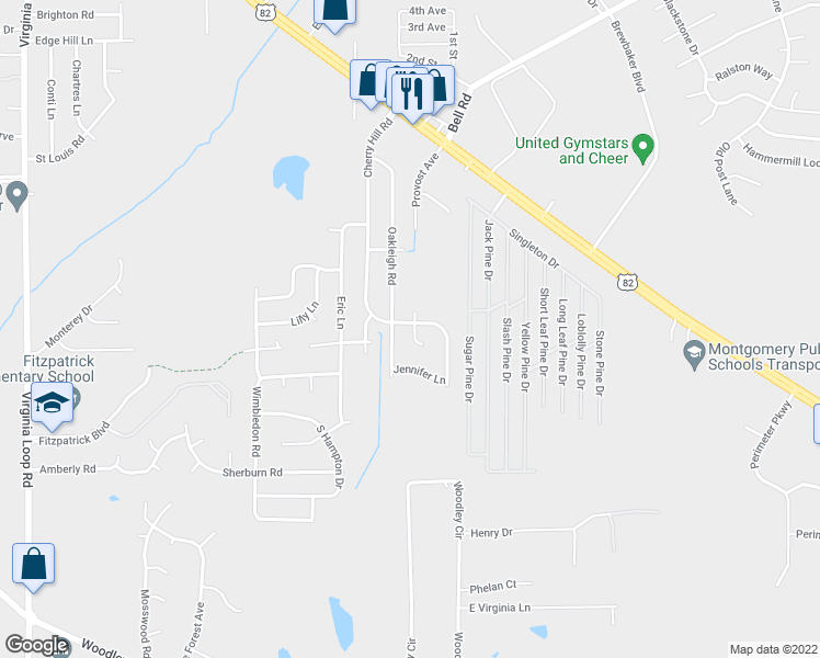 map of restaurants, bars, coffee shops, grocery stores, and more near 6100 Provost Avenue in Montgomery