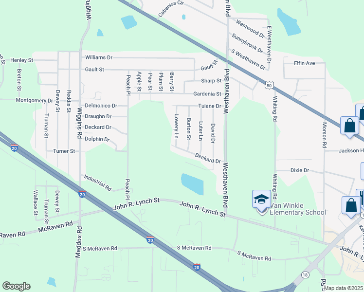 map of restaurants, bars, coffee shops, grocery stores, and more near 5115 Deckard Drive in Jackson
