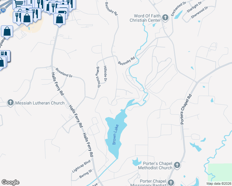 map of restaurants, bars, coffee shops, grocery stores, and more near 425 Lake Hill Drive in Vicksburg