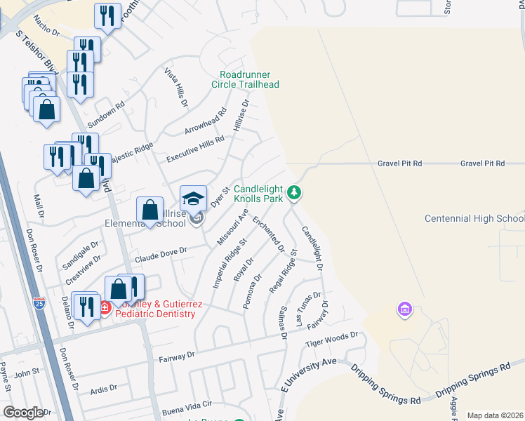 map of restaurants, bars, coffee shops, grocery stores, and more near 1621 Imperial Ridge Street in Las Cruces