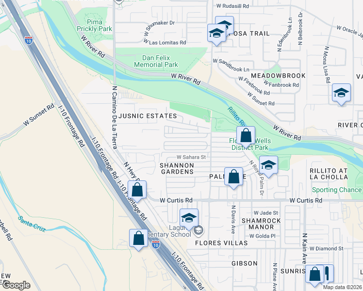map of restaurants, bars, coffee shops, grocery stores, and more near 3018 West Sahara Street in Tucson