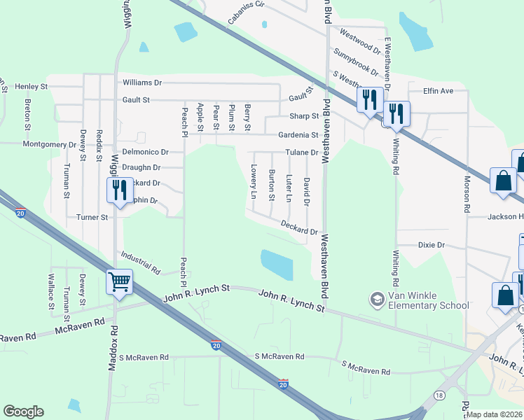 map of restaurants, bars, coffee shops, grocery stores, and more near 5115 Deckard Drive in Jackson