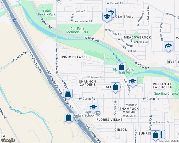 map of restaurants, bars, coffee shops, grocery stores, and more near 3018 West Sahara Street in Tucson