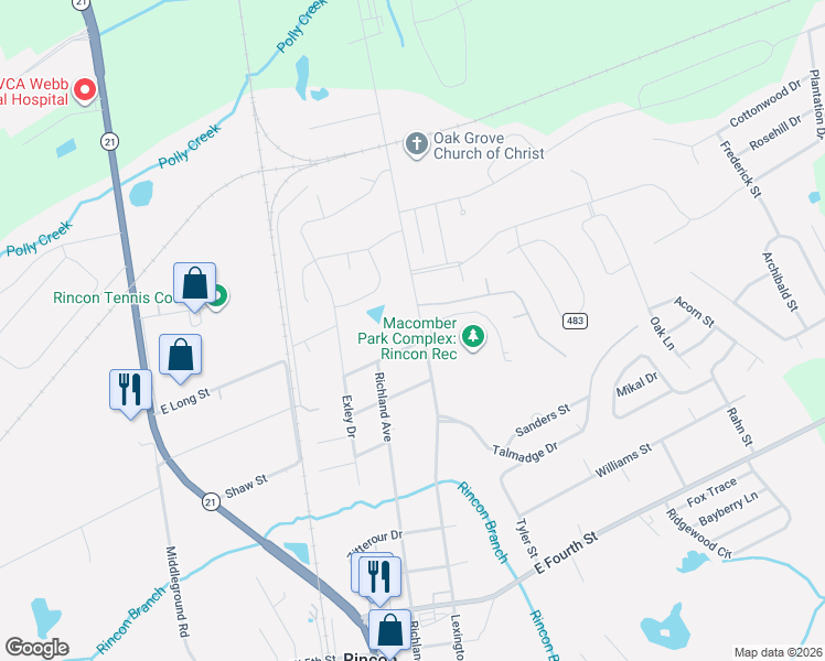 map of restaurants, bars, coffee shops, grocery stores, and more near 1103 Lexington Avenue in Rincon
