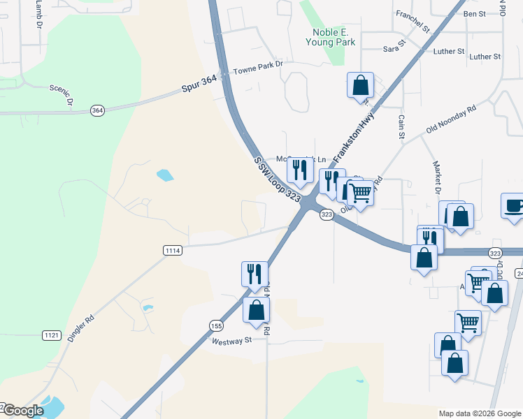 map of restaurants, bars, coffee shops, grocery stores, and more near 11922 County Road 1114 in Tyler