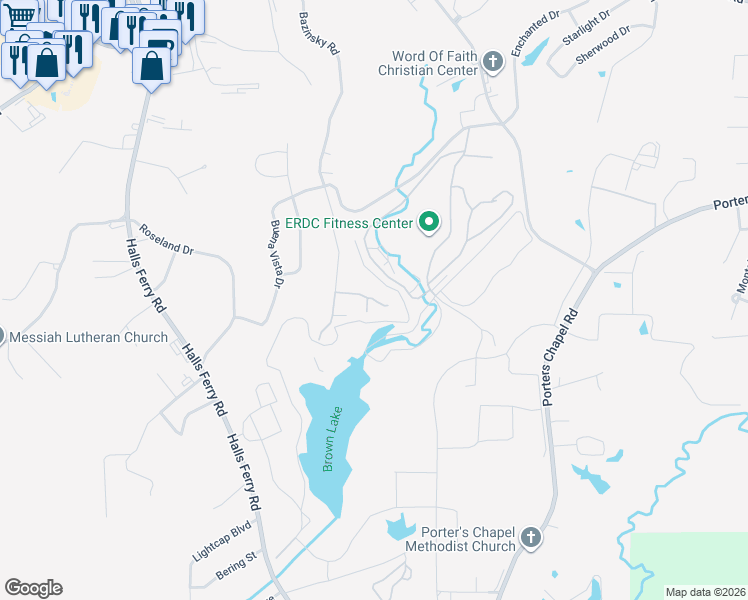 map of restaurants, bars, coffee shops, grocery stores, and more near 130 Eastover Drive in Vicksburg