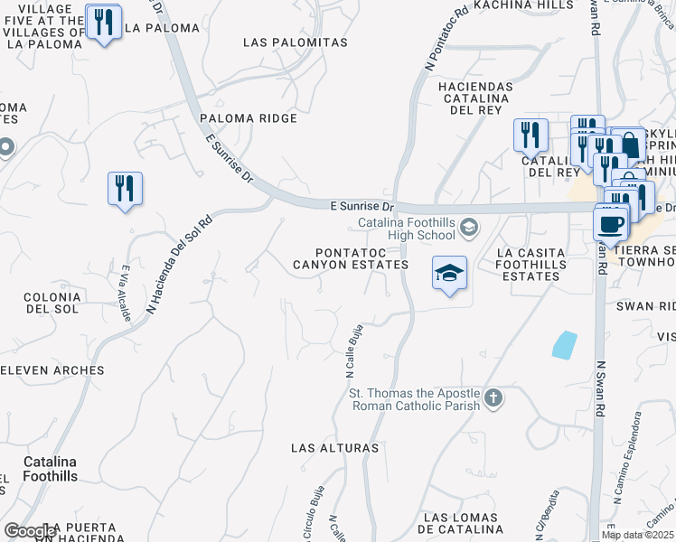 map of restaurants, bars, coffee shops, grocery stores, and more near 4100 East Pontatoc Canyon Drive in Tucson
