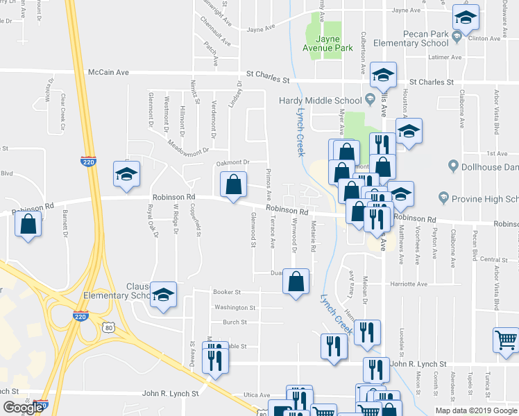 map of restaurants, bars, coffee shops, grocery stores, and more near 2921 Robinson Road in Jackson