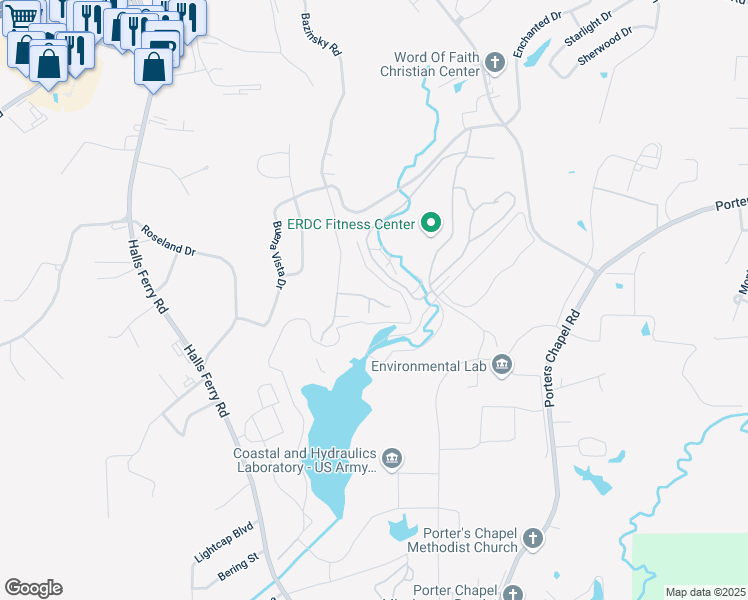 map of restaurants, bars, coffee shops, grocery stores, and more near 120 Eastover Drive in Vicksburg