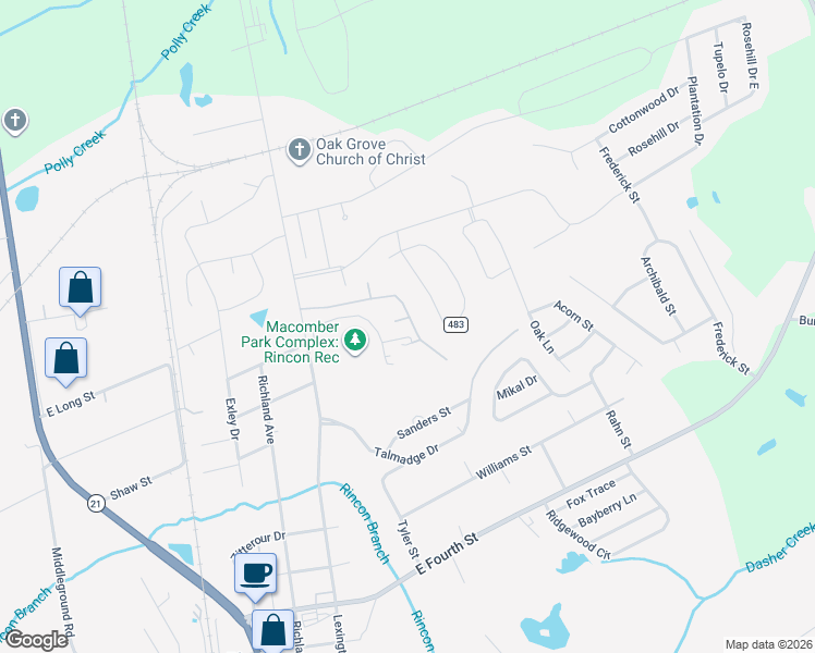 map of restaurants, bars, coffee shops, grocery stores, and more near 6a Donny Circle in Rincon