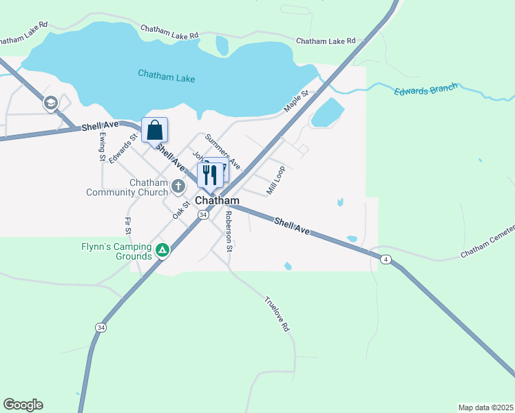 map of restaurants, bars, coffee shops, grocery stores, and more near 12336 Shell Avenue in Chatham