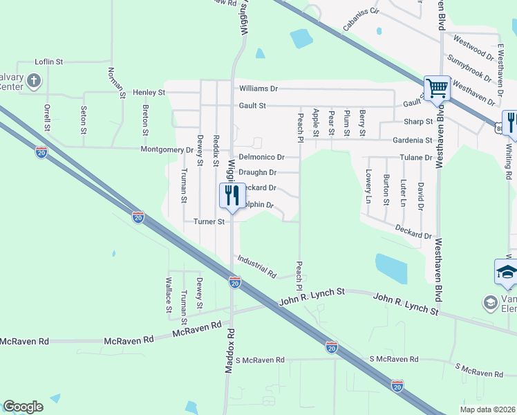 map of restaurants, bars, coffee shops, grocery stores, and more near 5542-5568 Turner Street in Jackson