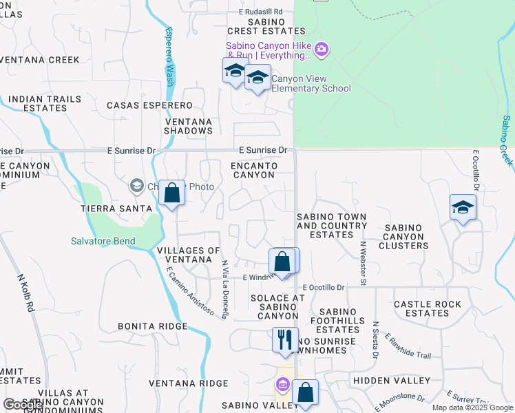map of restaurants, bars, coffee shops, grocery stores, and more near 5411 North Paseo de la Terraza in Tucson