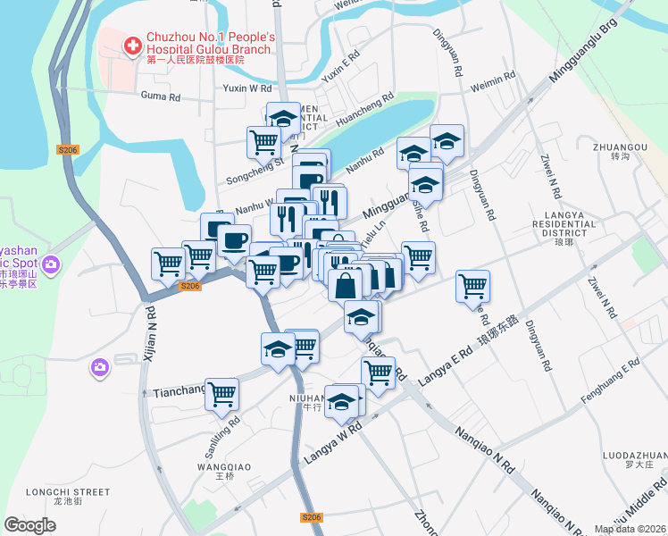 map of restaurants, bars, coffee shops, grocery stores, and more near Nan Qiao Bei Lu in Chu Zhou Shi