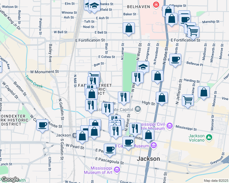 map of restaurants, bars, coffee shops, grocery stores, and more near 500-598 John Hart St in Jackson