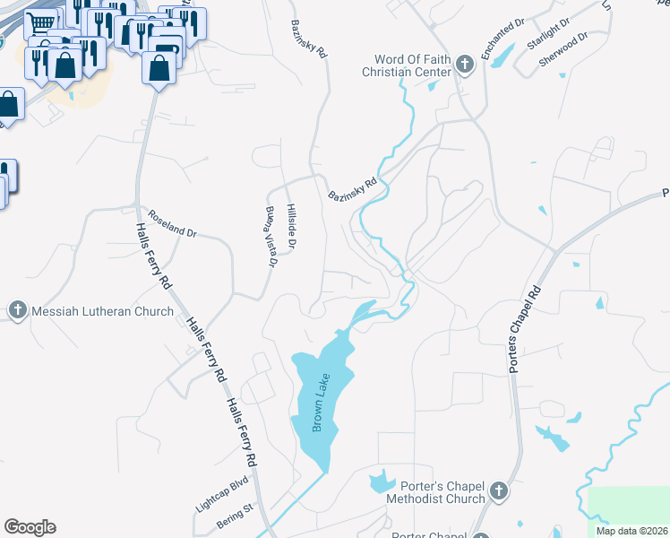 map of restaurants, bars, coffee shops, grocery stores, and more near 25 Eastover Drive in Vicksburg