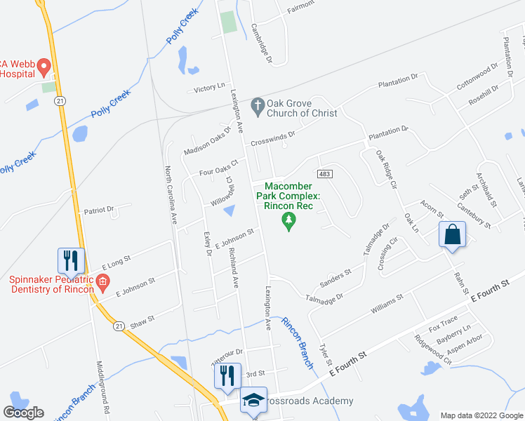 map of restaurants, bars, coffee shops, grocery stores, and more near 100 Smithfield Drive in Rincon