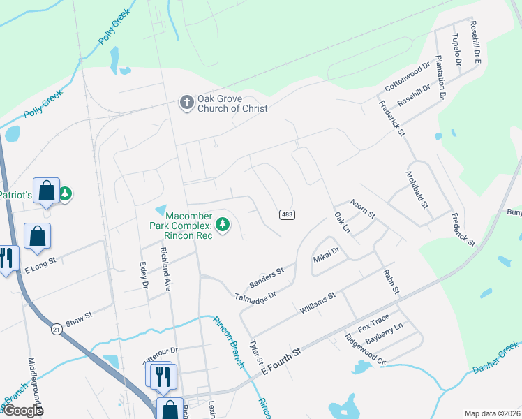 map of restaurants, bars, coffee shops, grocery stores, and more near 6a Donny Circle in Rincon
