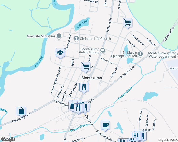 map of restaurants, bars, coffee shops, grocery stores, and more near 403 Drayton Street in Montezuma