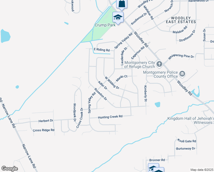 map of restaurants, bars, coffee shops, grocery stores, and more near 408 Adler Drive in Montgomery