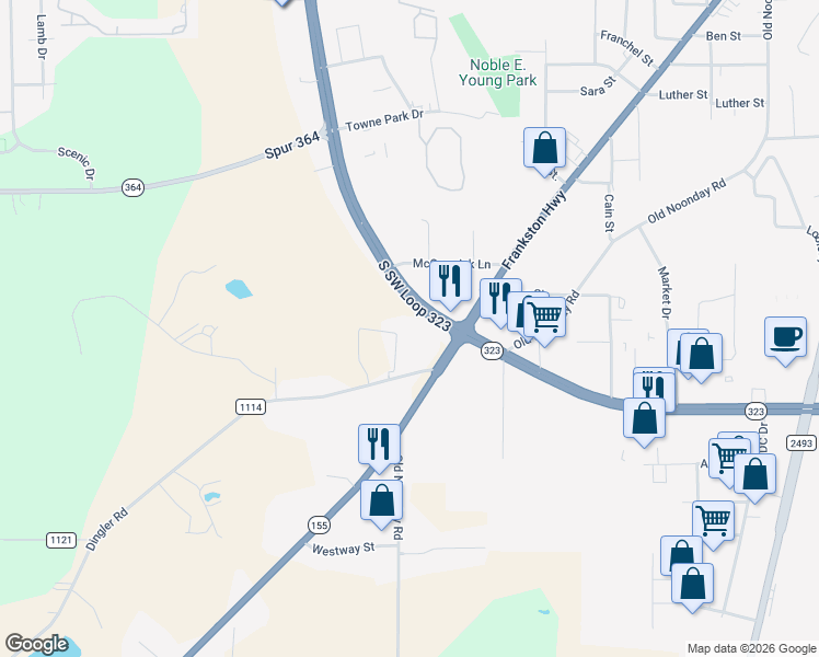 map of restaurants, bars, coffee shops, grocery stores, and more near 11922 County Road 1114 in Tyler