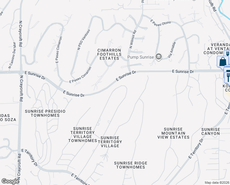 map of restaurants, bars, coffee shops, grocery stores, and more near 5430 North Apache Hills Trail in Tucson