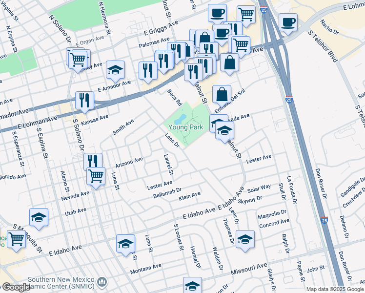 map of restaurants, bars, coffee shops, grocery stores, and more near 1905 Nevada Avenue in Las Cruces