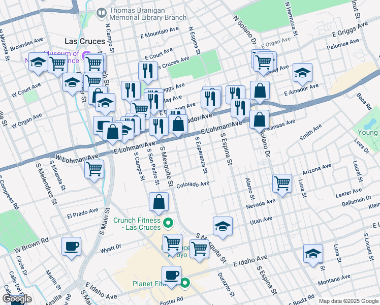 map of restaurants, bars, coffee shops, grocery stores, and more near 550 Manzanita in Las Cruces