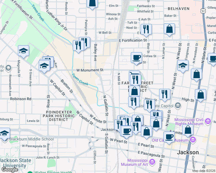 map of restaurants, bars, coffee shops, grocery stores, and more near 328-330 McLeod St in Jackson