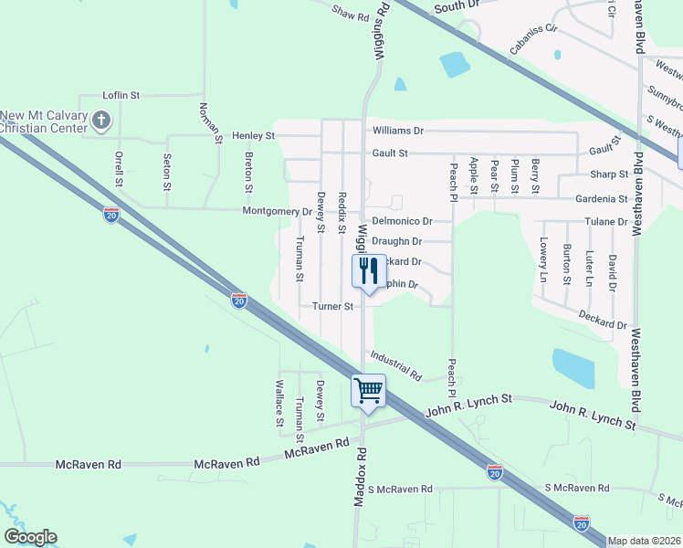 map of restaurants, bars, coffee shops, grocery stores, and more near 1601 Wiggins Rd in Jackson