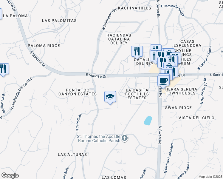 map of restaurants, bars, coffee shops, grocery stores, and more near 4300 East Sunrise Drive in Tucson