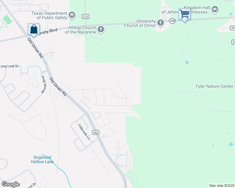 map of restaurants, bars, coffee shops, grocery stores, and more near 3523 Chapel View in Tyler