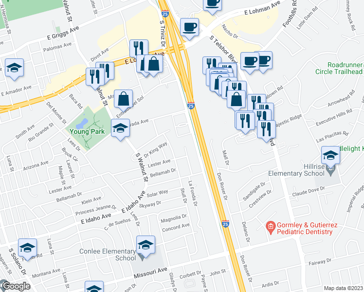 map of restaurants, bars, coffee shops, grocery stores, and more near 1000 La Fonda Drive in Las Cruces