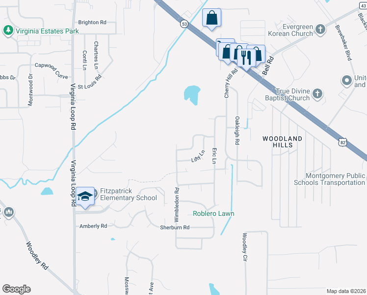 map of restaurants, bars, coffee shops, grocery stores, and more near 4541 Hurlston Drive in Montgomery