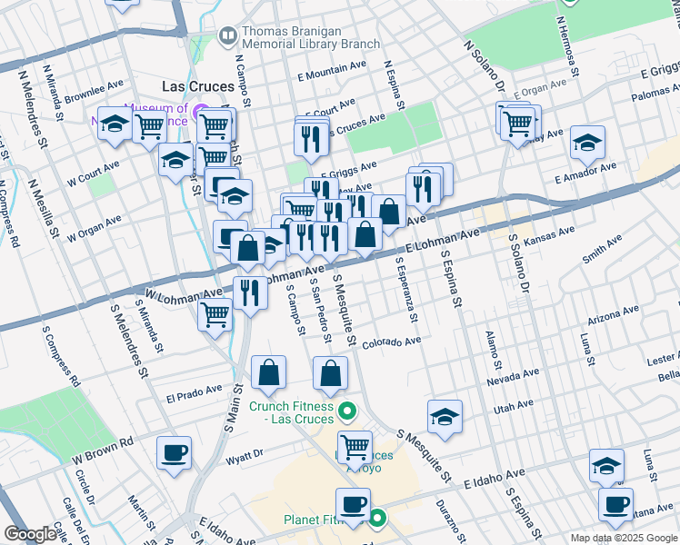 map of restaurants, bars, coffee shops, grocery stores, and more near 515 South Mesquite Street in Las Cruces