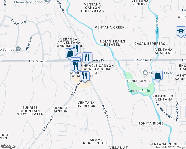 map of restaurants, bars, coffee shops, grocery stores, and more near 5450 North Kolb Road in Tucson