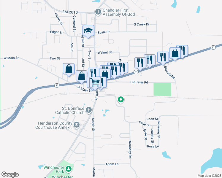 map of restaurants, bars, coffee shops, grocery stores, and more near 202 Dobbs Street in Chandler
